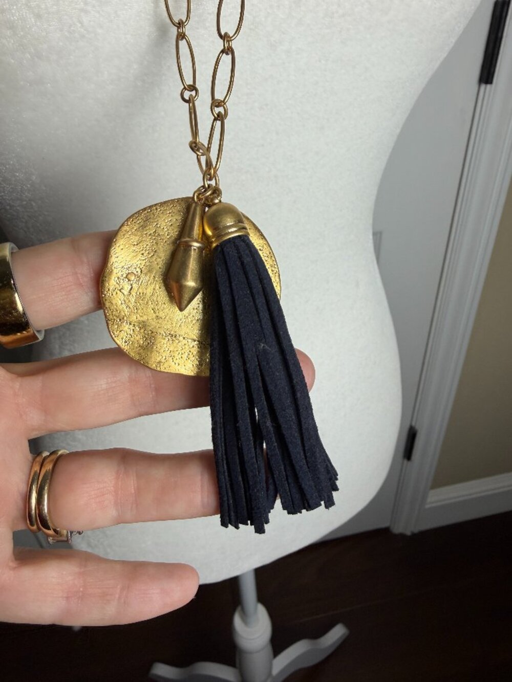 Stella & Dot Carla Tassel Pendant Necklace Navy & Gold
